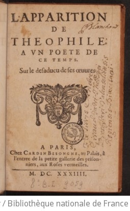 Cover of L'apparition de Theophile a un poete de ce temps . Sur le desadveu de ses oeuvres