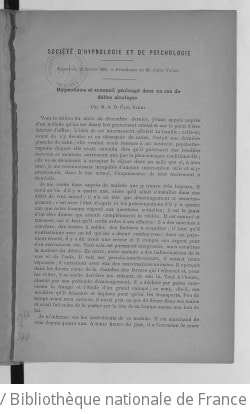 Cover of Hypnotisme et sommeil prolongé dans un cas de délire alcolique ["sic"]
