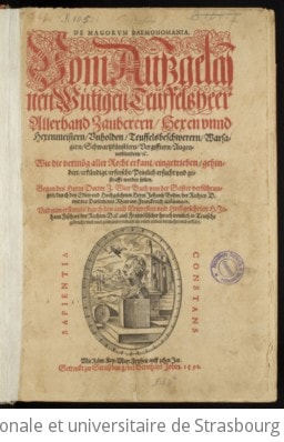 Cover of Das I. Tractaetlein. Warhafftige Zeittung, von gottlosen Hexen, auch Ketzerischen vnd Teuffels Weibern, die zu Schlettstadt, dess H. Rœmischen Reichsstadt in Elsass, auf den XXII. Herbstmonat dess 1570. Jahrs, von wegen ihrer schaendtlichen Teuffels verpflichtung ... sindt verbrennt worden. [Franckfurt am Mayn 1586.]