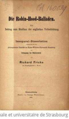 Cover of Die Robin-Hood-Balladen, ein Beitrag zum Studium der englischen Volksdichtung, Inaugural-Dissertation... von Richard Fricke