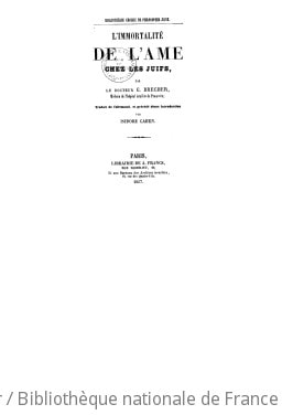 Cover of L'immortalité de l'ame chez les juifs