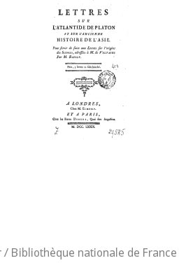 Cover of Lettres sur l'Atlantide de Platon et sur l'ancienne histoire de l'Asie