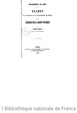 Cover of Philosophie de Kant ; Examen des "Fondements de la métaphysique des moeurs" et de la "Critique de la raison pratique"