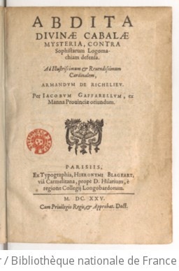 Cover of Abdita divinae cabalae mysteria , contra sophistarum logomachiam defensa... per Jacobum Gaffarellum