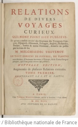 Cover of Relations de divers voyages curieux données au public par M. Melchisedec Thévenot. t. 1, Description des pyramides d'Bgypte ["sic"] , par Jean Greaves