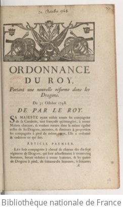 Cover of Ordonnance du roy, portant une nouvelle réforme dans les dragons . Du 31 octobre 1748
