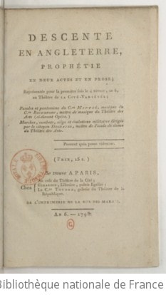 Cover of Descente en Angleterre , prophétie en deux actes et en prose... paroles et pantomime du Cen Mittié