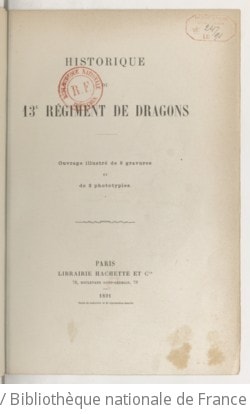 Cover of Historique du 13e régiment de dragons
