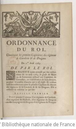 Cover of Ordonnance... concernant les premiers capitaines des régimens de cavalerie et de dragons