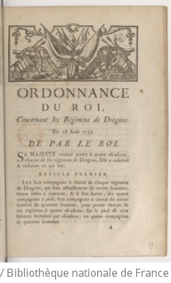 Cover of Ordonnance du roi, concernant les régimens de dragons . Du 18 août 1755