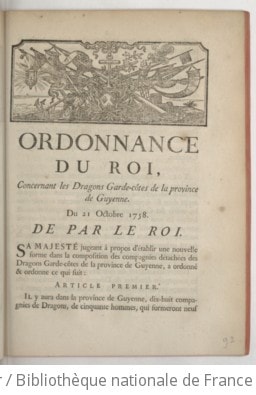 Cover of Ordonnance du roi, concernant les dragons garde-côtes de la province de Guyenne. . Du 21 octobre 1758
