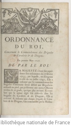 Cover of Ordonnance du roi, concernant le commandement des brigades de cavalerie & de dragons . Du premier mars 1757