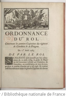 Cover of Ordonnance du roi, concernant les premiers capitaines des régimens de cavalerie & de dragons . Du 1er avril 1765