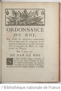 Cover of Ordonnance du Roi, pour établir des capitaines-commandans dans quelques-unes des compagnies de ses régimens de dragons ; & un sous-lieutenant dans les compagnies du mestre-de-camp général des dragons . Du 1er avril 1765