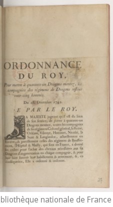 Cover of Ordonnance du roy, pour mettre à quarante-un dragons montez, les compagnies des régimens de dragons restées à trente-cinq hommes . Du 28. décembre 1742