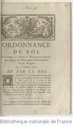 Cover of Ordonnance du roi, concernant les droits & prérogatives attachés aux charges de l'état-major de la cavalerie & des dragons . Du 1er octobre 1776