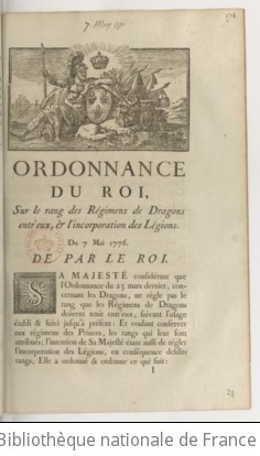Cover of Ordonnance du roi, sur le rang des régimens de dragons entr'eux, & l'incorporation des légions . Du 7 mai 1776