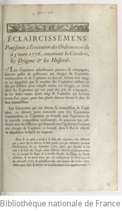 Cover of Éclaircissemens pour servir à l'exécution des ordonnances du 25 mars 1776 concernant la cavalerie, les dragons et les hussards