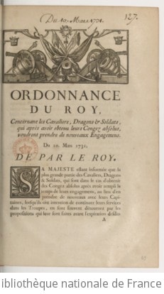 Cover of Ordonnance du roy, concernant les cavaliers, dragons & soldats qui, après avoir obtenu leurs congez absolus, voudront prendre de nouveaux engagemens . Du 10 mars 1731