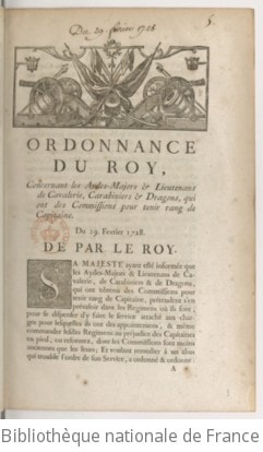 Cover of Ordonnance... concernant les aydes-majors et lieutenans de cavalerie, carabiniers et dragons qui ont des commissions pour tenir rang de capitaine