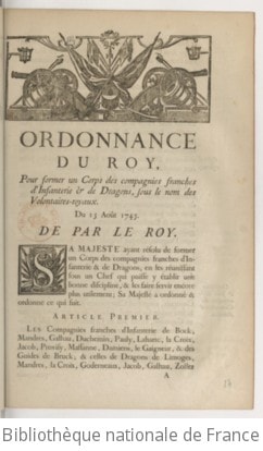 Cover of Ordonnance... pour former un corps des compagnies franches d'infanterie et de dragons, sous le nom des Volontaires-Royaux