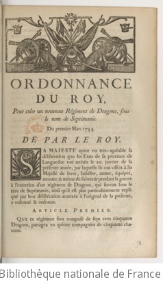 Cover of Ordonnance... pour créer un nouveau régiment de dragons sous le nom de Septimanie