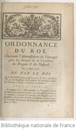 Cover of Ordonnance... concernant l'administration des fourrages pour les chevaux de la cavalerie, des dragons et des hussards