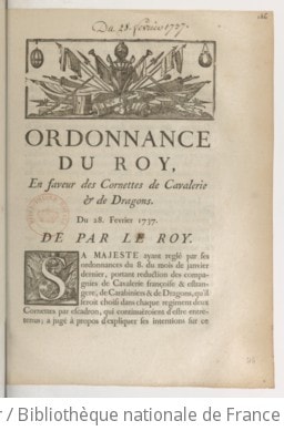 Cover of Ordonnance... en faveur des cornettes de cavalerie et de dragons