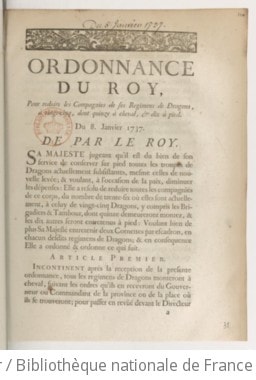 Cover of Ordonnance du Roy pour réduire les compagnies de ses régimens de dragons à 25, dont 15 à cheval et 10 à pied