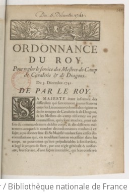 Cover of Ordonnance... pour régler le service des mestres de camp de cavalerie et de dragons