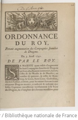 Cover of Ordonnance... portant augmentation des compagnies franches de dragons