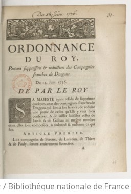 Cover of Ordonnance... portant suppression et réduction des compagnies franches de dragons