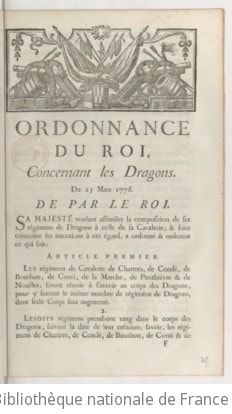 Cover of Ordonnance... concernant les dragons