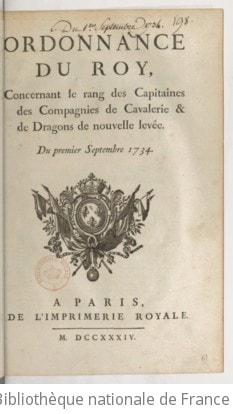Cover of Ordonnance... concernant le rang des capitaines des compagnies de cavalerie et de dragons de nouvelle levée