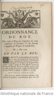 Cover of Ordonnance... pour régler le rang des capitaines des 20 compagnies de cavalerie et des 60 compagnies de dragons de nouvelle levée