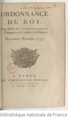 Cover of Ordonnance... pour establir des cornettes dans toutes les compagnies de cavalerie et de dragons