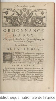Cover of Ordonnance... pour régler le semestre des officiers réformez de cavalerie et de dragons