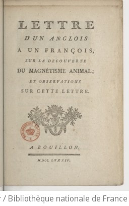 Cover of Lettre d'un anglois a un françois, sur la decouverte du magnétisme animal, et observations sur cette lettre
