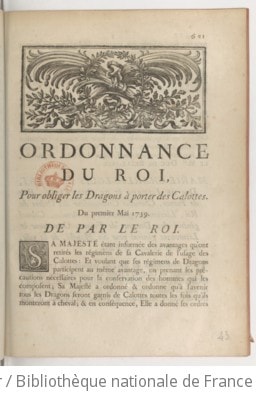 Cover of Ordonnance du roi, pour obliger les dragons à porter des calottes . Du premier mai 1759