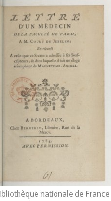 Cover of Lettre d'un médecin de la faculté de Paris, à M. Court de Jebelin ; En réponse à celle que ce savant a adressée à ses souscripteurs, & dans laquelle il fait un éloge triomphant du Magnétisme-Animal