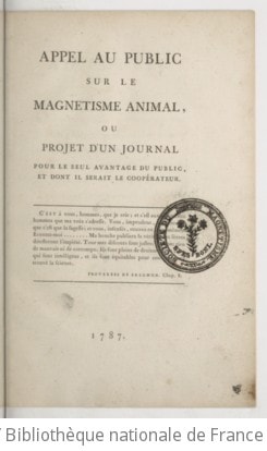 Cover of Appel au public sur le magnetisme animal, ou projet d'un journal pour le seul avantage du public , et dont il serait le coopérateur