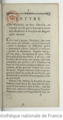 Cover of Lettre d'un Bordelais au Pere Hervier, en réponse à celle que ce Savant a écrite aux Bordelais à l'occasion du Magnétisme Animal