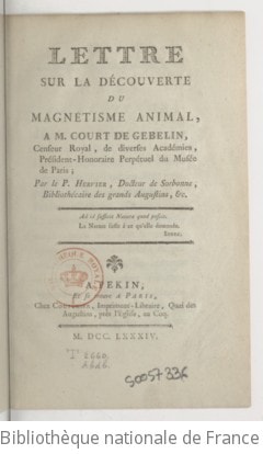 Cover of Lettre sur la découverte du magnétisme animal, à M. Court de Gebelin ... par le P. Hervier