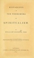 Cover of Researches in the Phenomena of Spiritualism