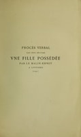 Cover of Procès verbal fait pour délivrer une fille possédée par le malin esprit à Lovviers