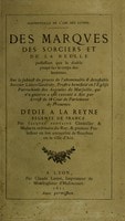 Cover of Des marques des sorciers et de la réelle possession que le diable prend sur le corps des hommes