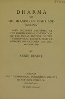 Cover of Dharma, or, the meaning of right and wrong