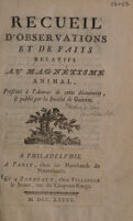 Cover of Recueil d'observations et de faits relatifs au magnétisme animal, présénté à l'auteur de cette découverte