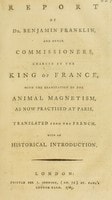 Cover of Report of Dr. Benjamin Franklin, and other commissioners, charged by the King of France, with the examination of the animal magnetism, as now practised at Paris