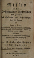 Cover of Missiv an die hocherleuchtete Brüderschaft des Ordens des Goldenen und Rosenkreutzes